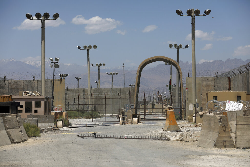 A gate is seen at Bagram Air Base in Afghanistan, Friday, June 25, 2021. In 2001 the armies of the world united behind America and Bagram Air Base, barely an hours drive from the Afghan capital Kabul, was chosen as the epicenter of Operation Enduring Freedom, as the assault on the Taliban rulers was dubbed. It’s now nearly 20 years later and the last US soldier is soon to depart the base. (AP Photo/Rahmat Gul)