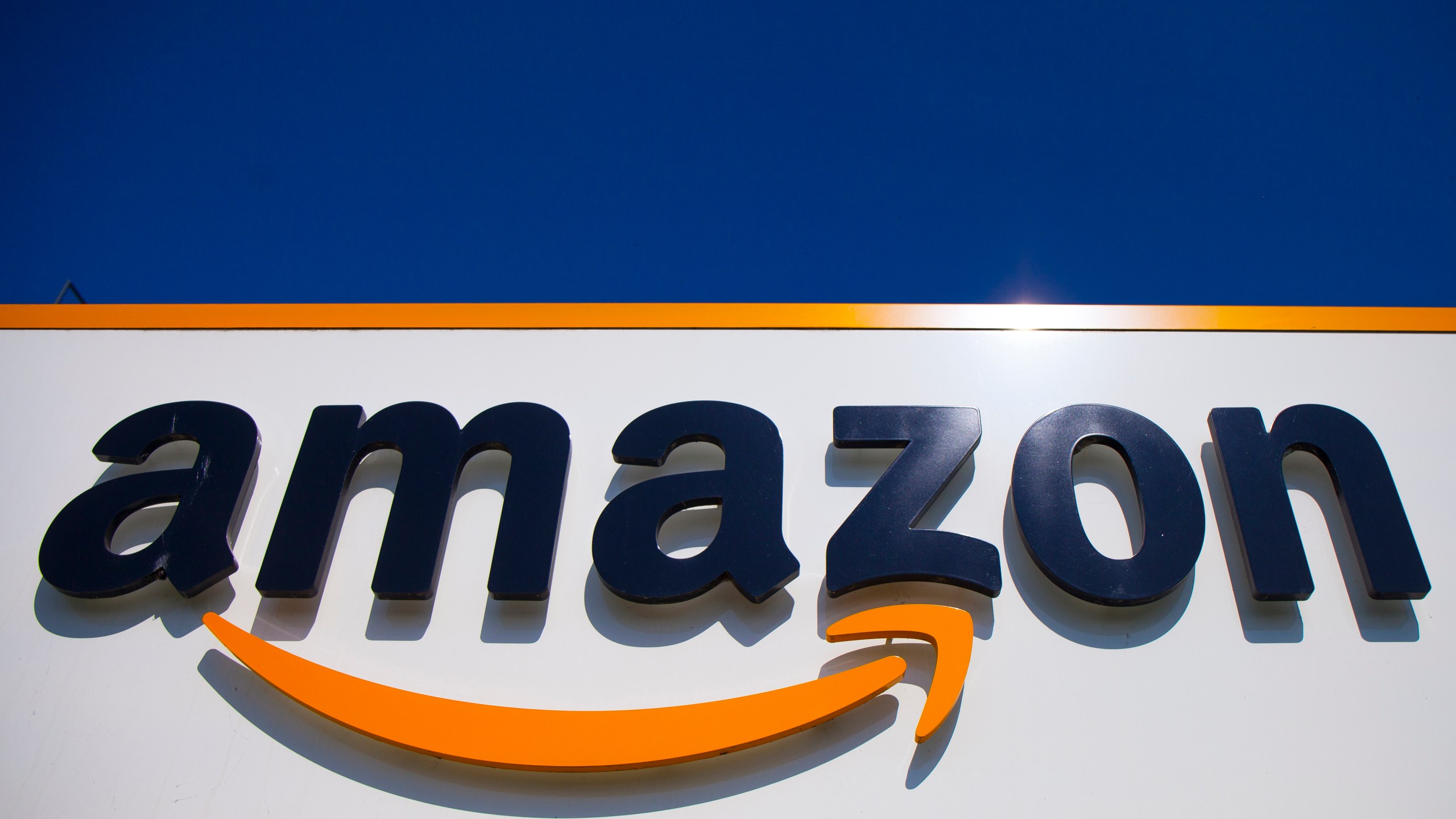 In this April 16, 2020, file photo, the Amazon logo is displayed in Douai, northern France.