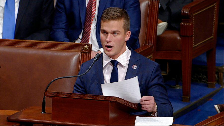 In this image taken from video, Rep. Madison Cawthorn, R-N.C., speaks at the U.S. Capitol, Jan. 7, 2021. A group of North Carolina voters told state officials on Monday, Jan.10, 2022 they want Cawthorn disqualified as a congressional candidate, citing his involvement in last January’s rally in Washington questioning the presidential election outcome before a Capitol riot later that day.