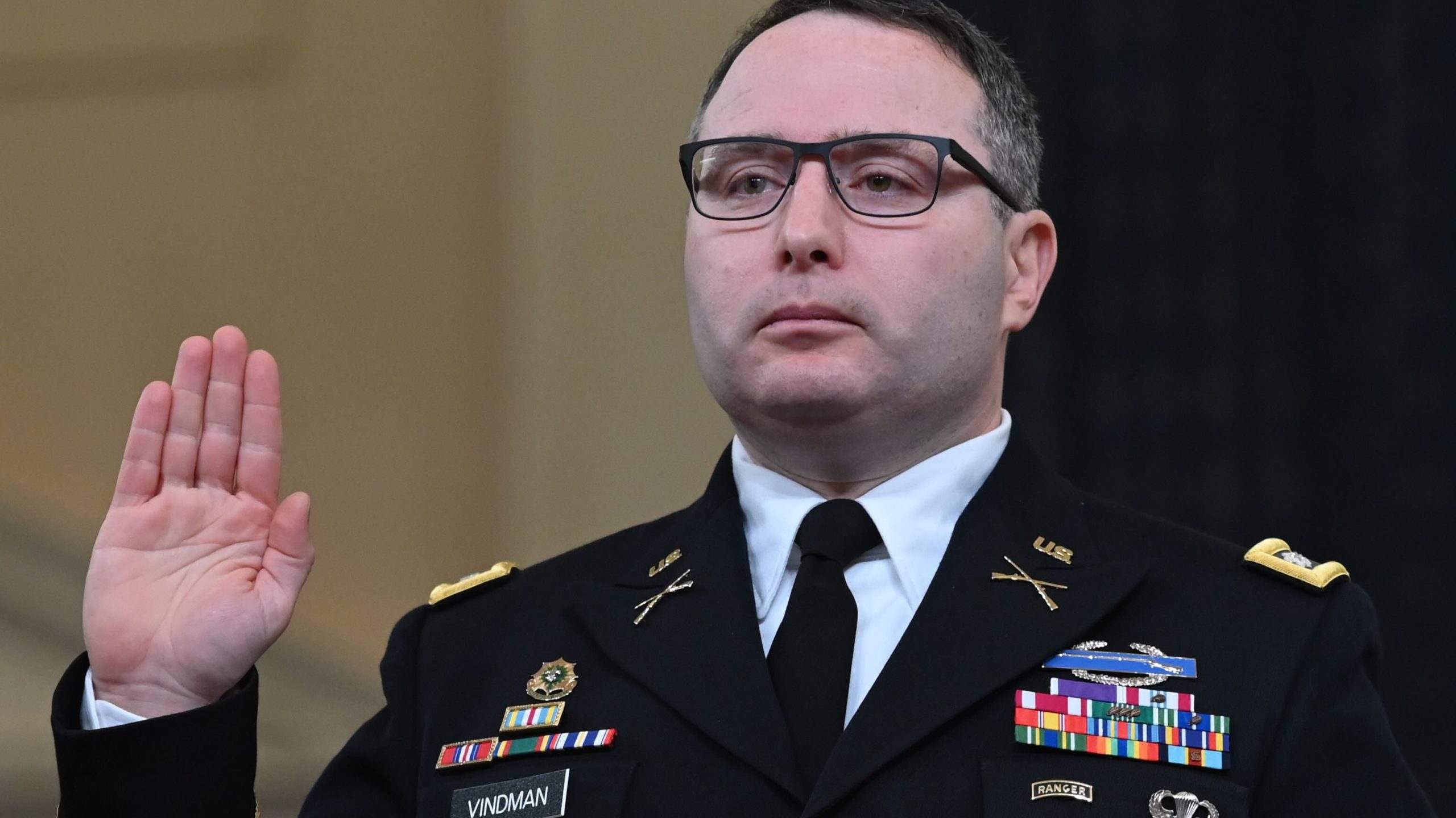 Alexander Vindman takes the oath before he testifies before the House Intelligence Committee, on Capitol in 2019.