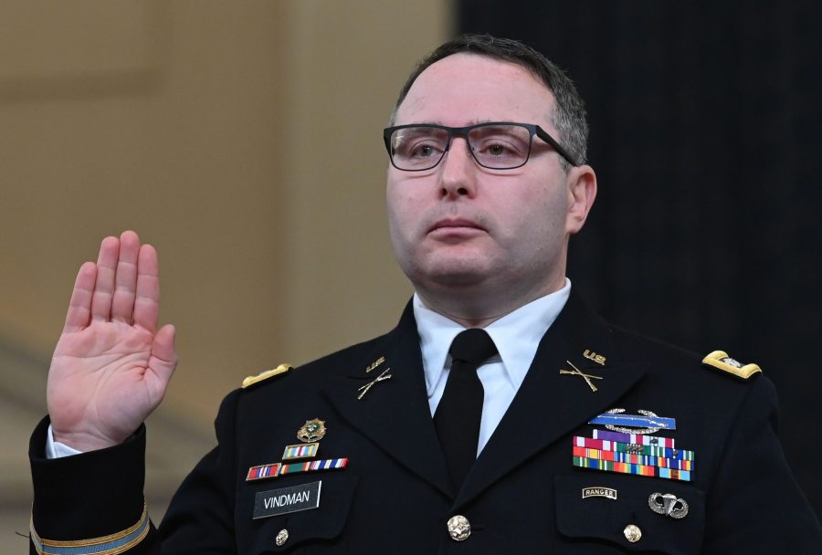 Alexander Vindman takes the oath before he testifies before the House Intelligence Committee, on Capitol in 2019.