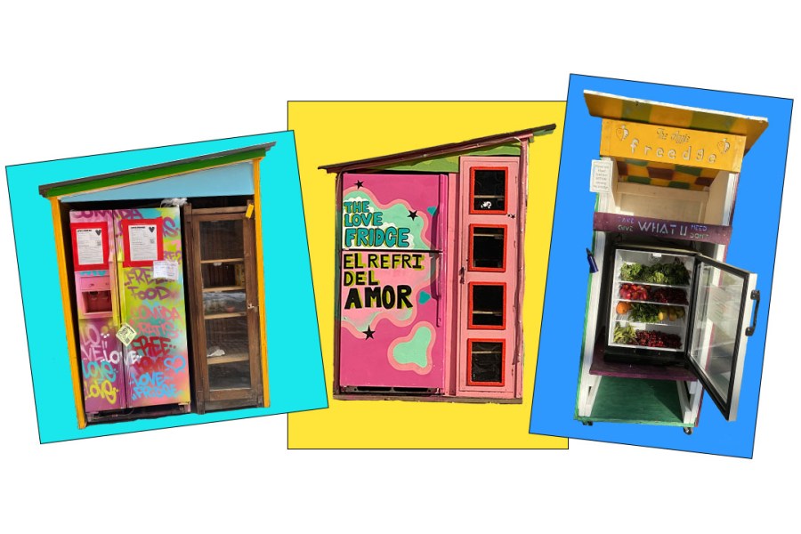 Graphic treatment of three community fridges