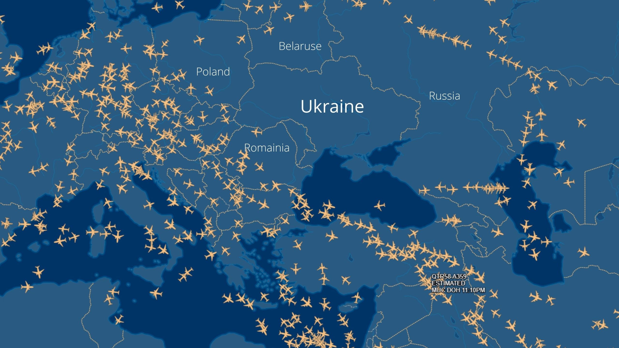 A map shows flights over eastern Euriope