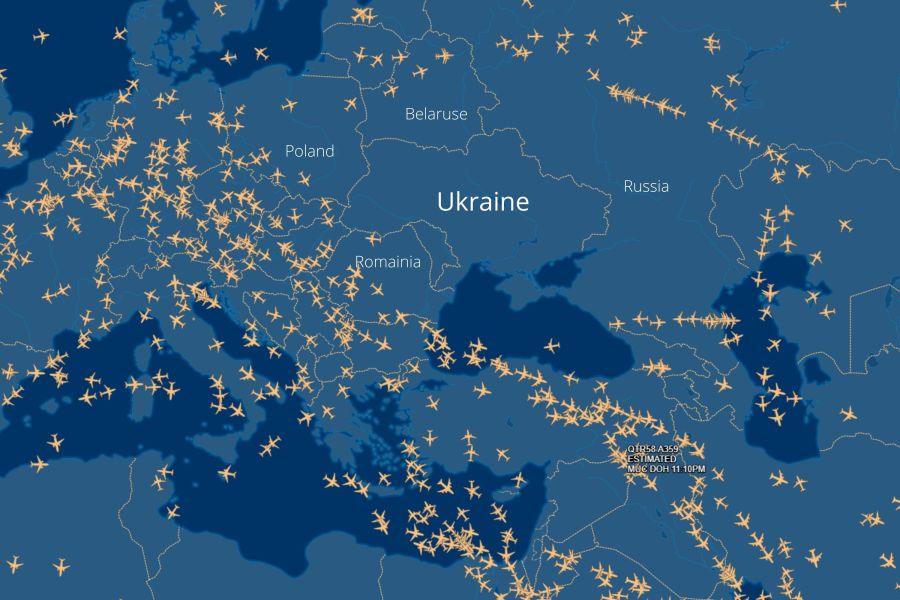 A map shows flights over eastern Euriope