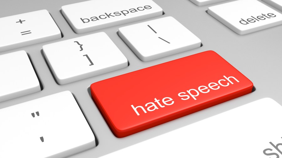 Hate speech key on a computer keyboard