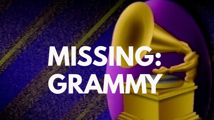 Words "MISSING: Grammy" over a Grammy Award trophy