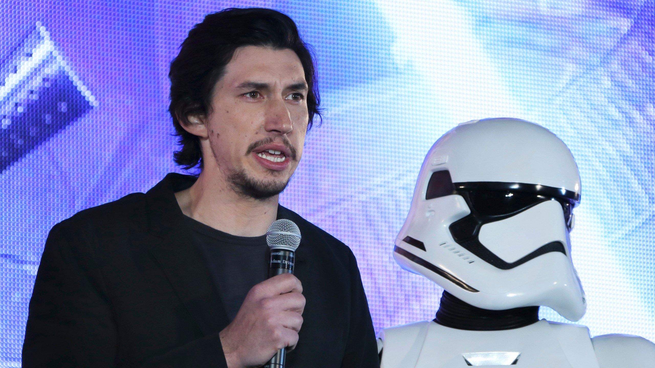 Actor Adam Driver speaks during the Japan Premiere of his latest film "Star Wars: The Force Awakens," directed by J.J Abrams, in Tokyo Thursday, Dec. 10, 2015. (AP Photo/Koji Sasahara)