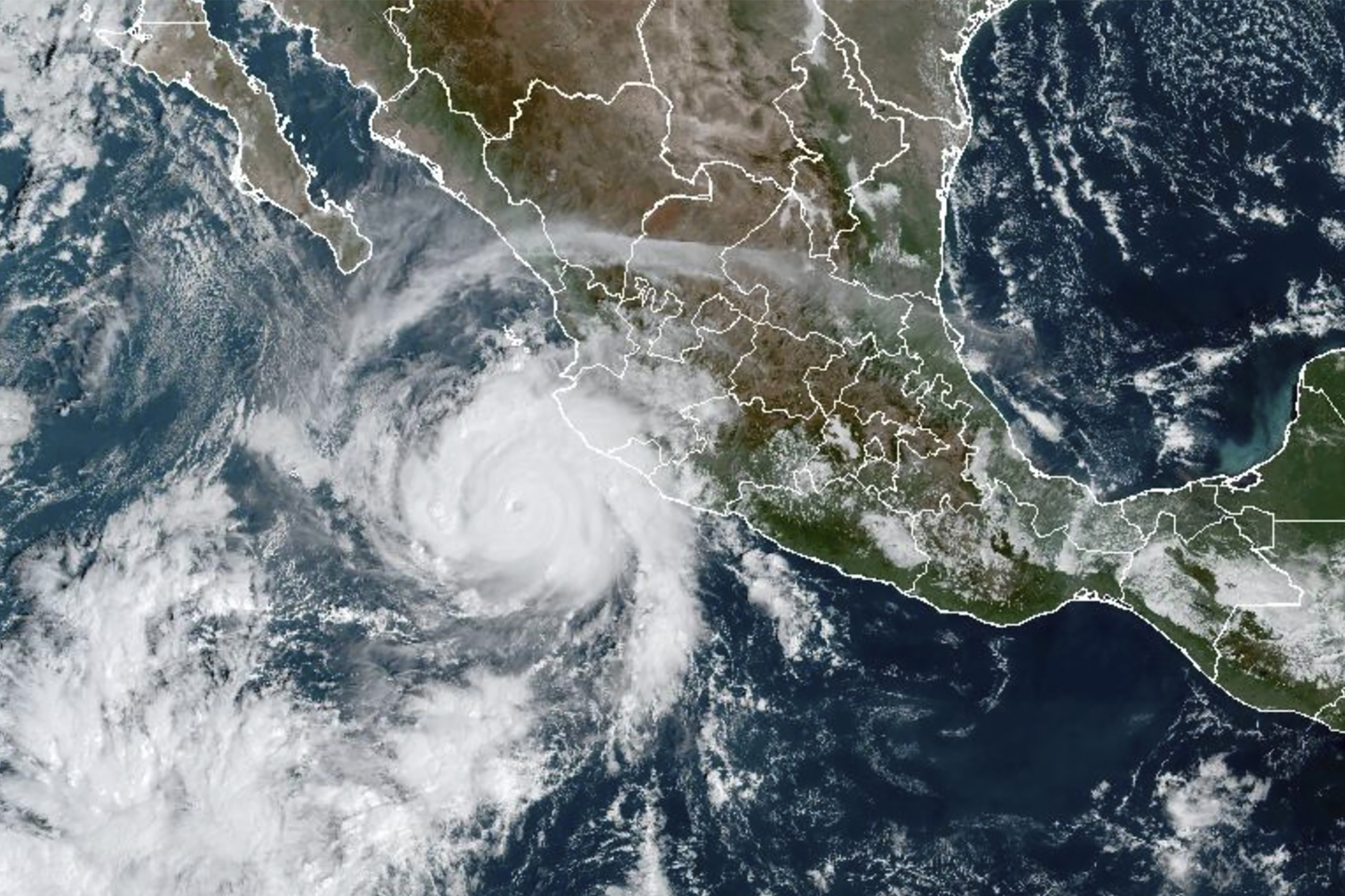 Satellite image showing a hurricane near the coast of Mexico