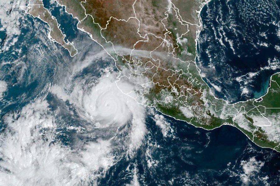 Satellite image showing a hurricane near the coast of Mexico