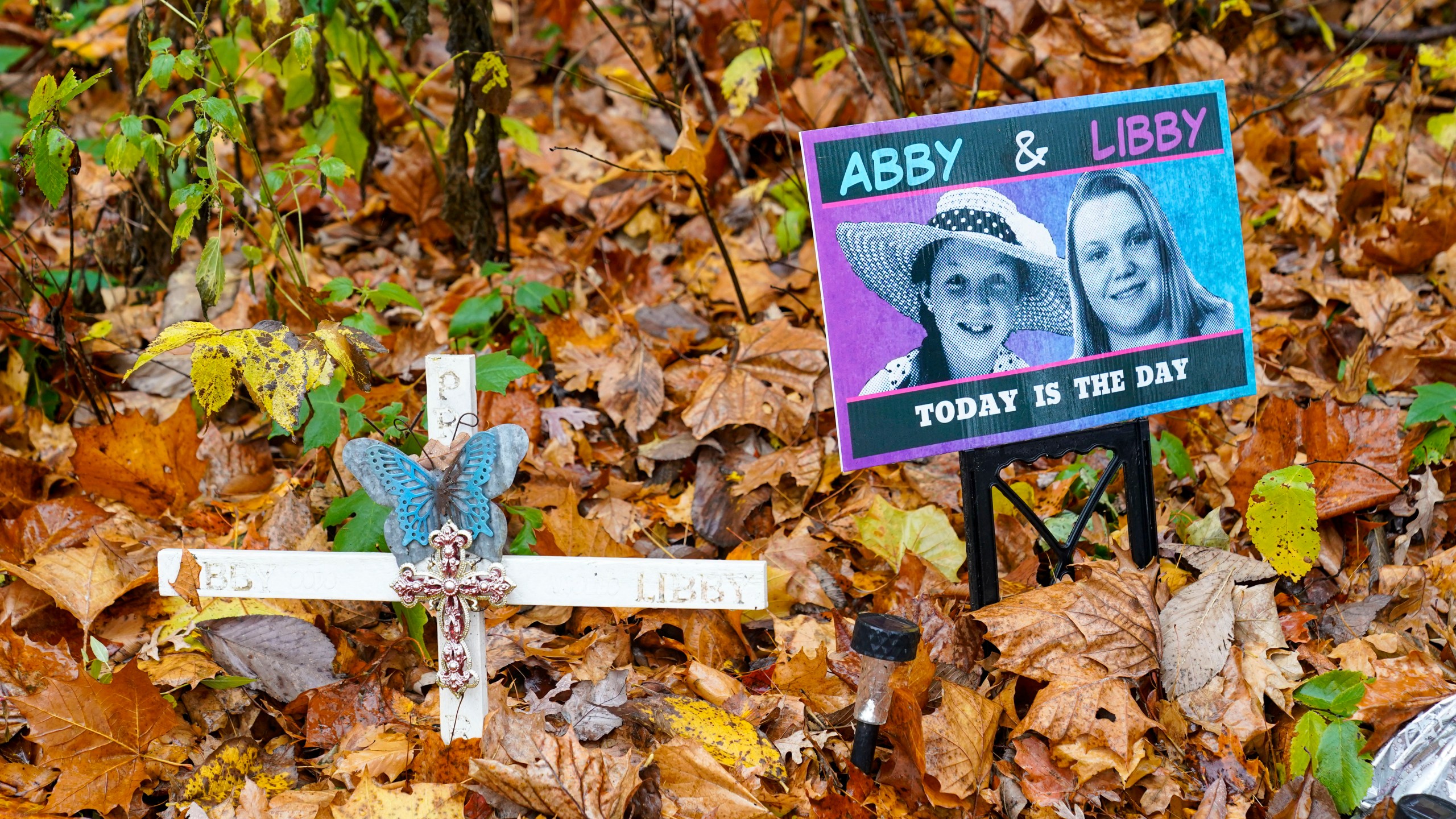 A makeshift memorial to Liberty German and Abigail Williams near where they were last seen.