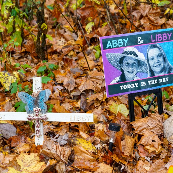 A makeshift memorial to Liberty German and Abigail Williams near where they were last seen.