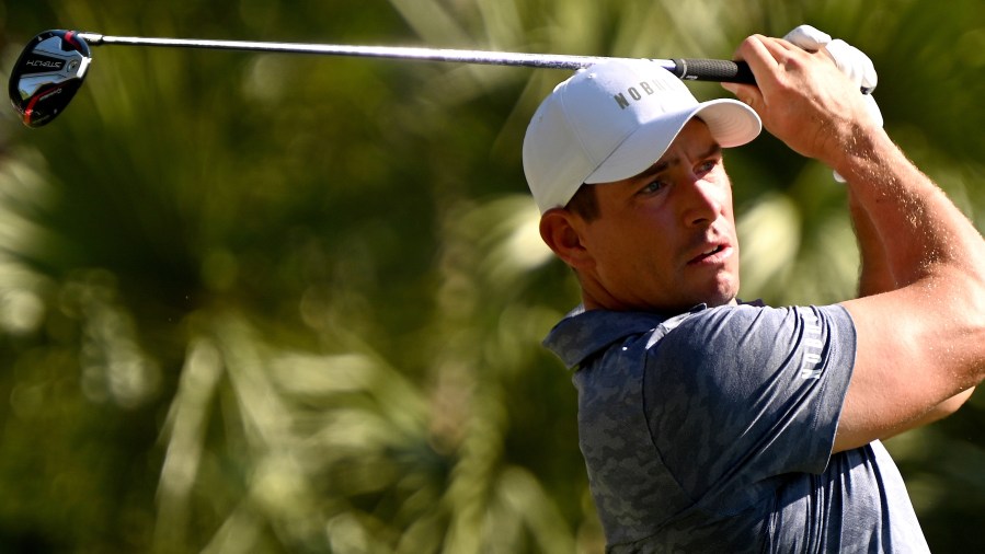 Scott Stallings tees off on the seventh hole during the second round of the PGA QBE Shootout Golf tournament at the Tiburon Golf Club, Saturday, Dec. 10, 2022, in Naples, Fla. (AP Photo/Chris Tilley)