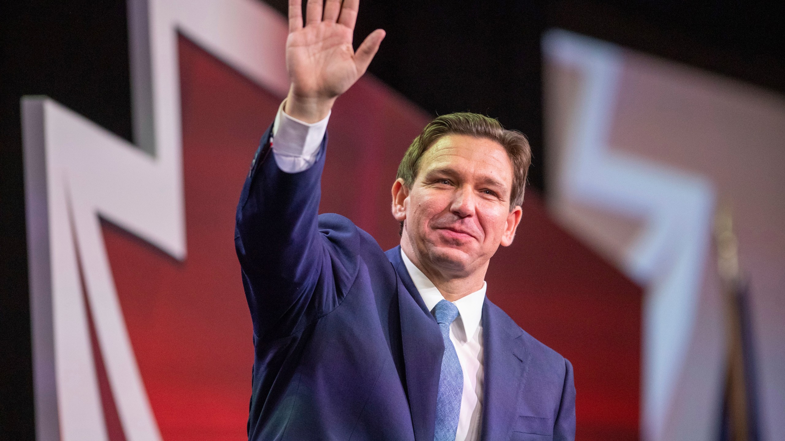 Florida Gov. Ron DeSantis speaks at the 2023 Pennsylvania Leadership Conference in East Pennsboro Township, Pa., on Saturday, April 1, 2023. (Mark Pynes/The Patriot-News via AP)