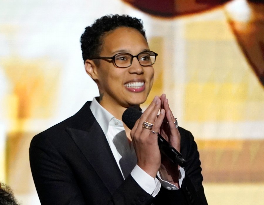 FILE - Brittney Griner appears on stage at the 54th NAACP Image Awards in Pasadena, Calif., on Feb. 25, 2023. Griner is working on a memoir that is scheduled for spring 2024. (AP Photo/Chris Pizzello, File)