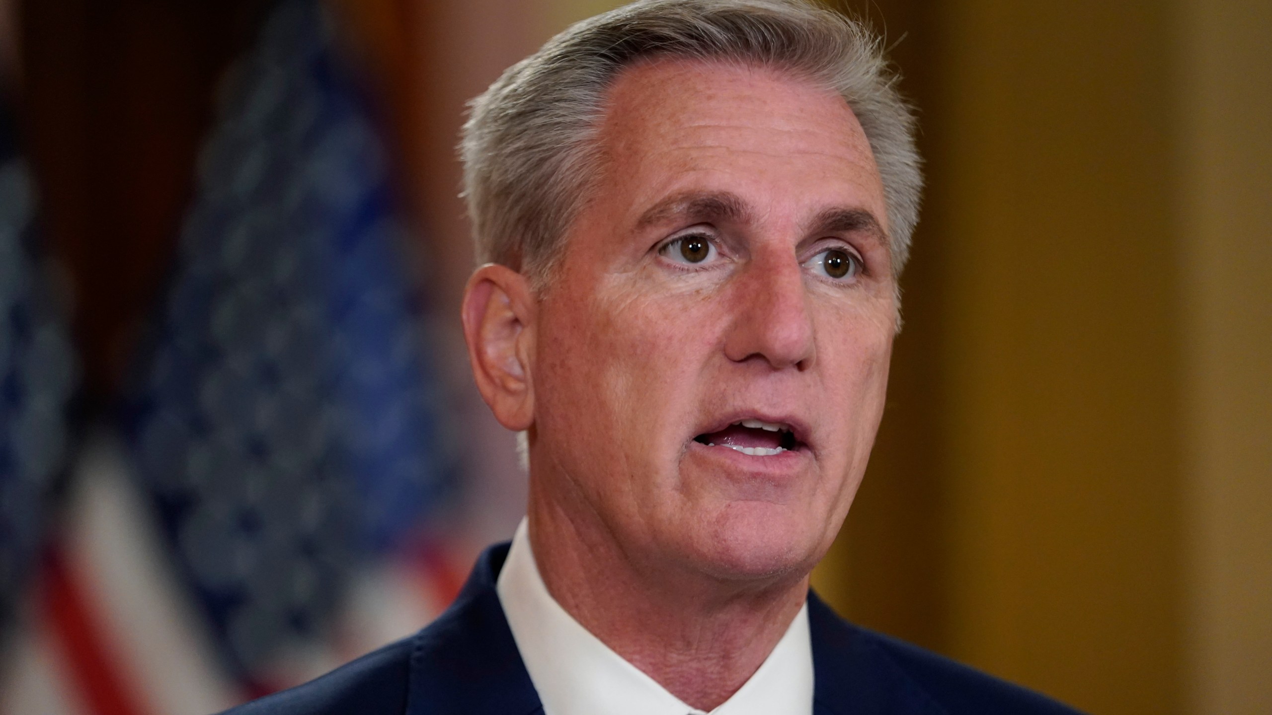 FILE - House Speaker Kevin McCarthy of Calif., talks to reporters Monday, Feb. 6, 2023, on Capitol Hill in Washington. Speaker Kevin McCarthy emerged from the messy multi-ballot to become House speaker emboldened rather than chastened by the fight. But as the embattled Republican leader rounds the first 100 days at the helm of a slim House Republican majority there are challenges ahead. (AP Photo/Jacquelyn Martin, File)