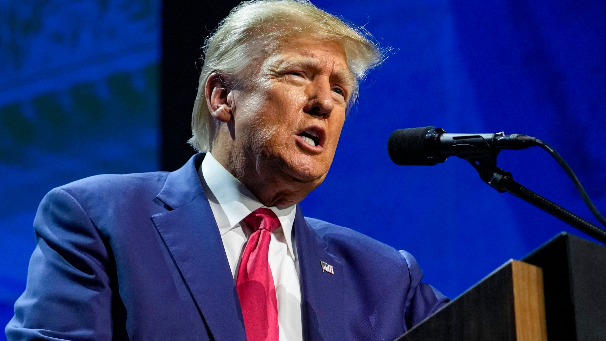 FILE - Former President Donald Trump speaks at the National Rifle Association Convention in Indianapolis, Friday, April 14, 2023. Trump has raised more than $34 million for his 2024 campaign since the start of the year, according to his campaign. (AP Photo/Michael Conroy, File)