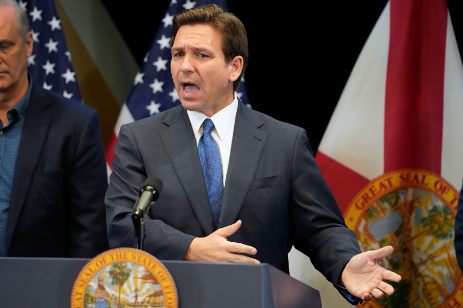 Florida Gov. Ron DeSantis speaks at a news conference at the Reedy Creek Administration Building, Monday, April 17, 2023, in Lake Buena Vista, Fla. (AP Photo/John Raoux)