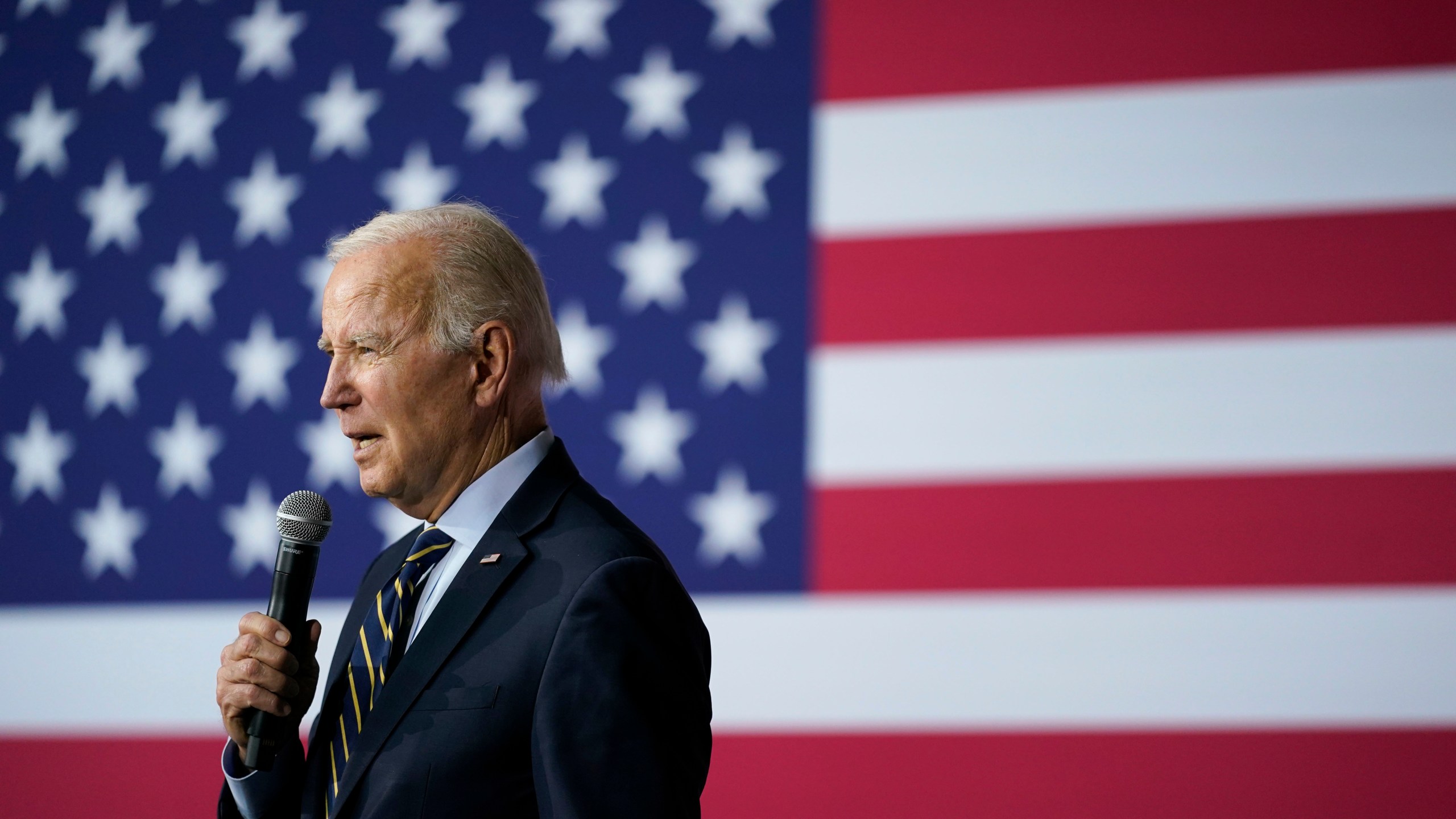 FILE - President Joe Biden speaks about his economic agenda at International Union of Operating Engineers Local 77's training facility in Accokeek, Md., Wednesday, April 19, 2023. The poll by The Associated Press-NORC Center for Public Affairs Research shows that 26% of Americans overall want to see Biden run again — a slight recovery from the 22% who said that in January. Forty-seven percent of Democrats say they want him to run, also up slightly from only 37% who said that in January. (AP Photo/Patrick Semansky, File)