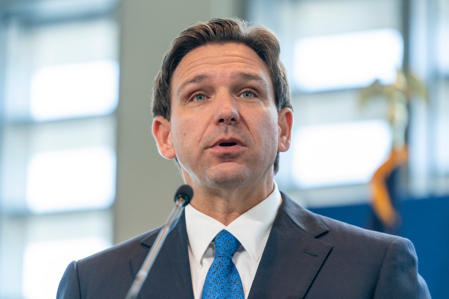 FILE - Florida Gov. Ron DeSantis speaks at the Heritage Foundation 50th Anniversary Celebration leadership summit, Friday, April 21, 2023, in Oxon Hill, Md. (AP Photo/Alex Brandon, File)