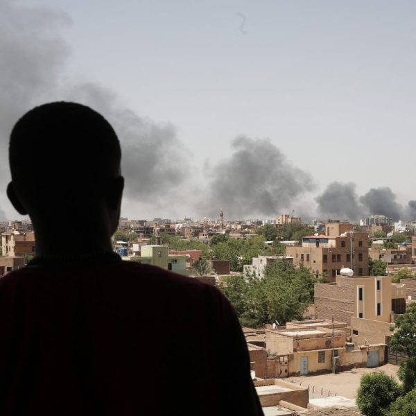 Smoke is seen in Khartoum, Sudan, Saturday, April 22, 2023. The fighting in the capital between the Sudanese Army and Rapid Support Forces resumed after an internationally brokered cease-fire failed. (AP Photo/Marwan Ali)