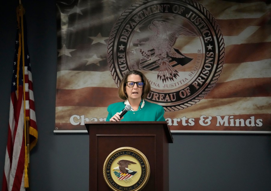 Deputy Attorney General Lisa Monaco speaks during a Federal Bureau of Prisons meeting Tuesday, April 25, 2023, in Aurora, Colo. Sexual abuse in the nation’s federal prisons must be rooted out, the Justice Department's second-highest-ranking leader told prison wardens gathered for their first nationwide training since revelations that a toxic, permissive culture at a California prison allowed abuse to run rampant. (AP Photo/David Zalubowski)