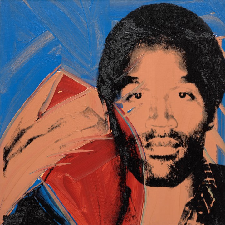 This image released by Phillips shows "O.J. Simpson," an acrylic and silkscreen ink on canvas portrait of the Buffalo Bills running back in 1977. The portrait, which was in the collection of the Pro Football Hall of Fame and deaccessioned in 2011, will be auctioned, will be auctioned in New York on May 16. (Phillips via AP)