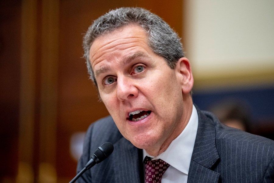 File - Federal Reserve Board of Governors Vice Chair for Supervision Michael Barr testifies at a House Financial Services Committee hearing on Capitol Hill, Wednesday, March 29, 2023, in Washington. Barr was selected by Fed Chair Jerome Powell to lead the central bank's review of its supervision of Silicon Valley Bank, which failed in March. (AP Photo/Andrew Harnik, File)