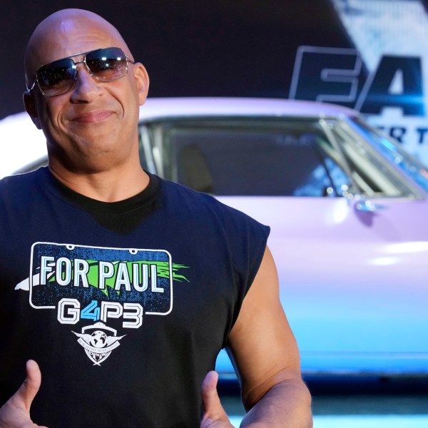 Vin Diesel, a cast member in the upcoming film "Fast X," poses at the trailer launch for the film, Thursday, Feb. 9, 2023, at L.A. Live in Los Angeles. (AP Photo/Chris Pizzello)