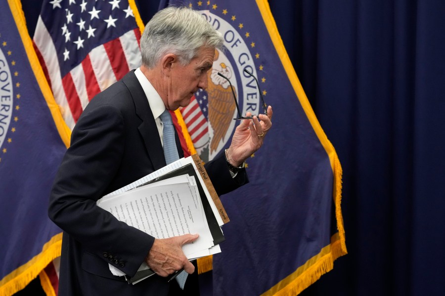 File - Federal Reserve Board Chair Jerome Powell walks from the podium after speaking at a news conference at the Federal Reserve, Wednesday, March 22, 2023, in Washington. The Fed's interest rate decision, announced on Wednesday, comes against the backdrop of both still-high inflation and the persistent turmoil in the banking industry. (AP Photo/Alex Brandon, File)