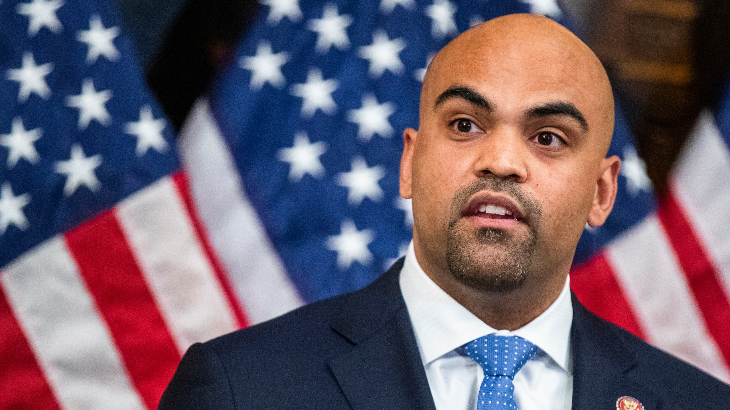 FILE - Rep Colin Allred, D-Texas, speaks during a news conference on Capitol Hill in Washington on Wednesday, June 24, 2020. Allred says he'll run for the U.S. Senate in 2024, becoming an early challenger to Republican Sen. Ted Cruz. (AP Photo/Manuel Balce Ceneta, File)