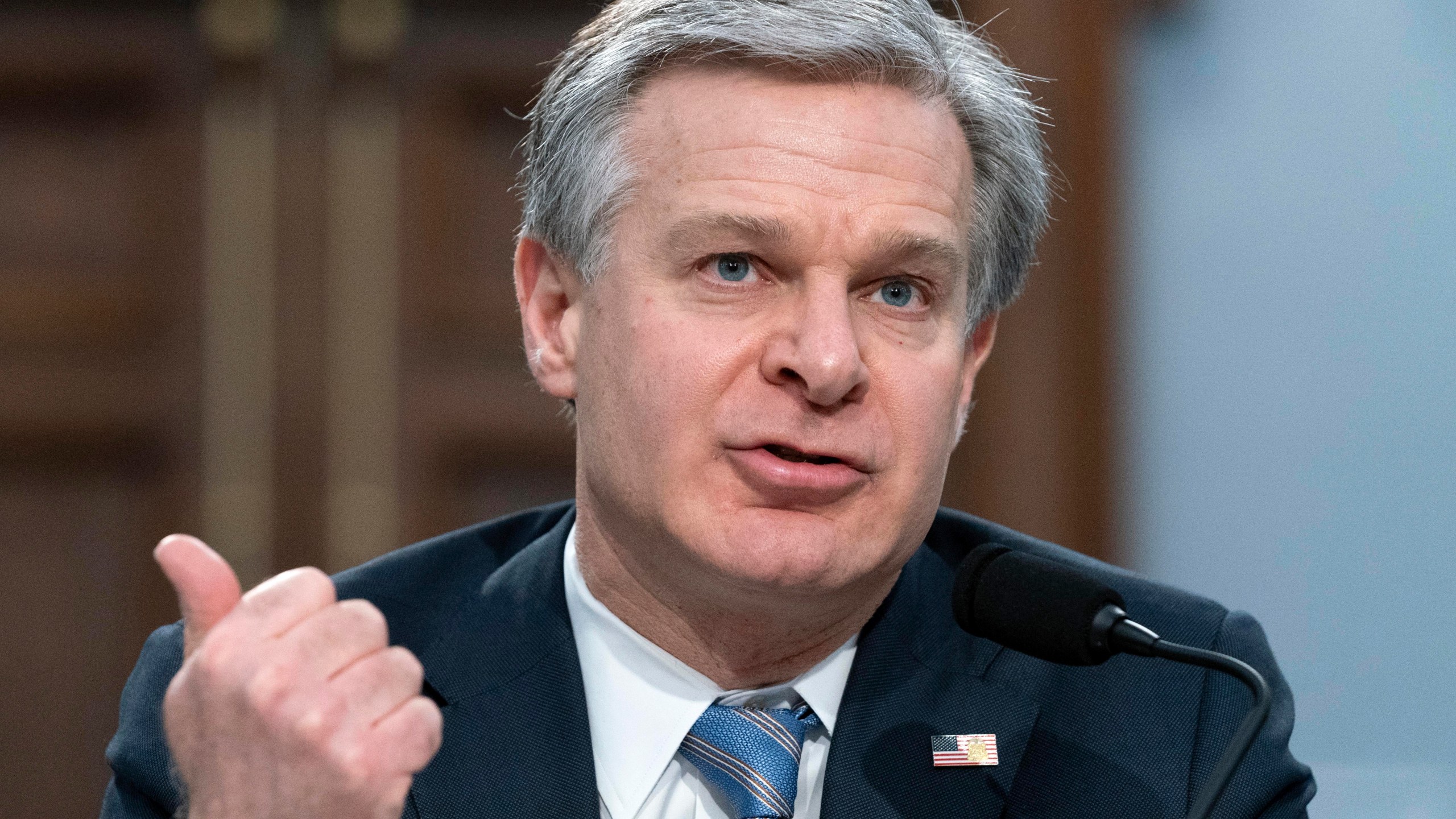 FBI Director Christopher Wray testifies before the House Appropriations subcommittee Commerce, Justice, Science, and Related Agencies budget hearing for Fiscal Year 2024, on Capitol Hill in Washington, Thursday, April 27, 2023. (AP Photo/Jose Luis Magana)