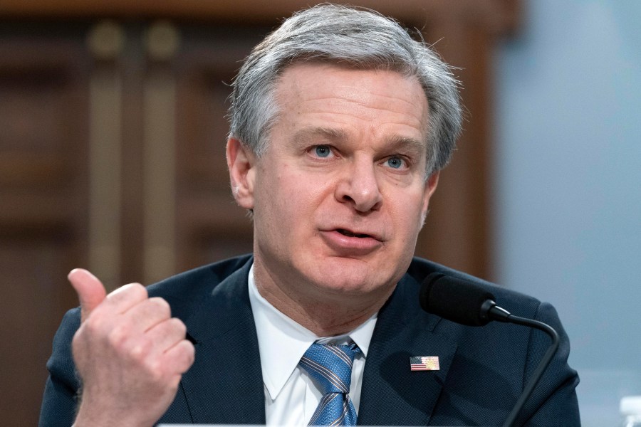 FBI Director Christopher Wray testifies before the House Appropriations subcommittee Commerce, Justice, Science, and Related Agencies budget hearing for Fiscal Year 2024, on Capitol Hill in Washington, Thursday, April 27, 2023. (AP Photo/Jose Luis Magana)