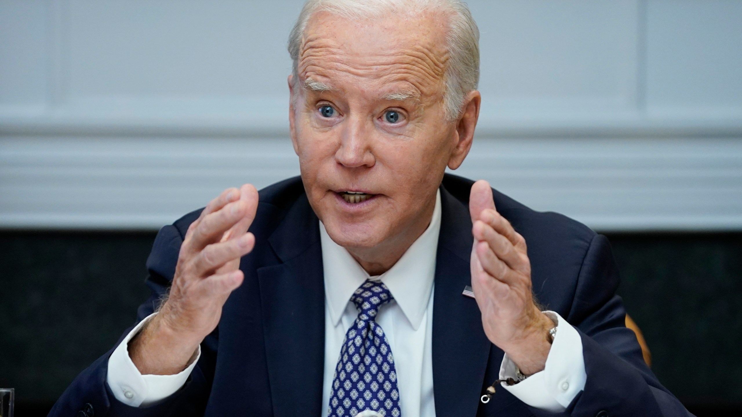 President Joe Biden speaks during a meeting with his "Investing in America Cabinet," in the Roosevelt Room of the White House, Friday, May 5, 2023, in Washington. (AP Photo/Evan Vucci)