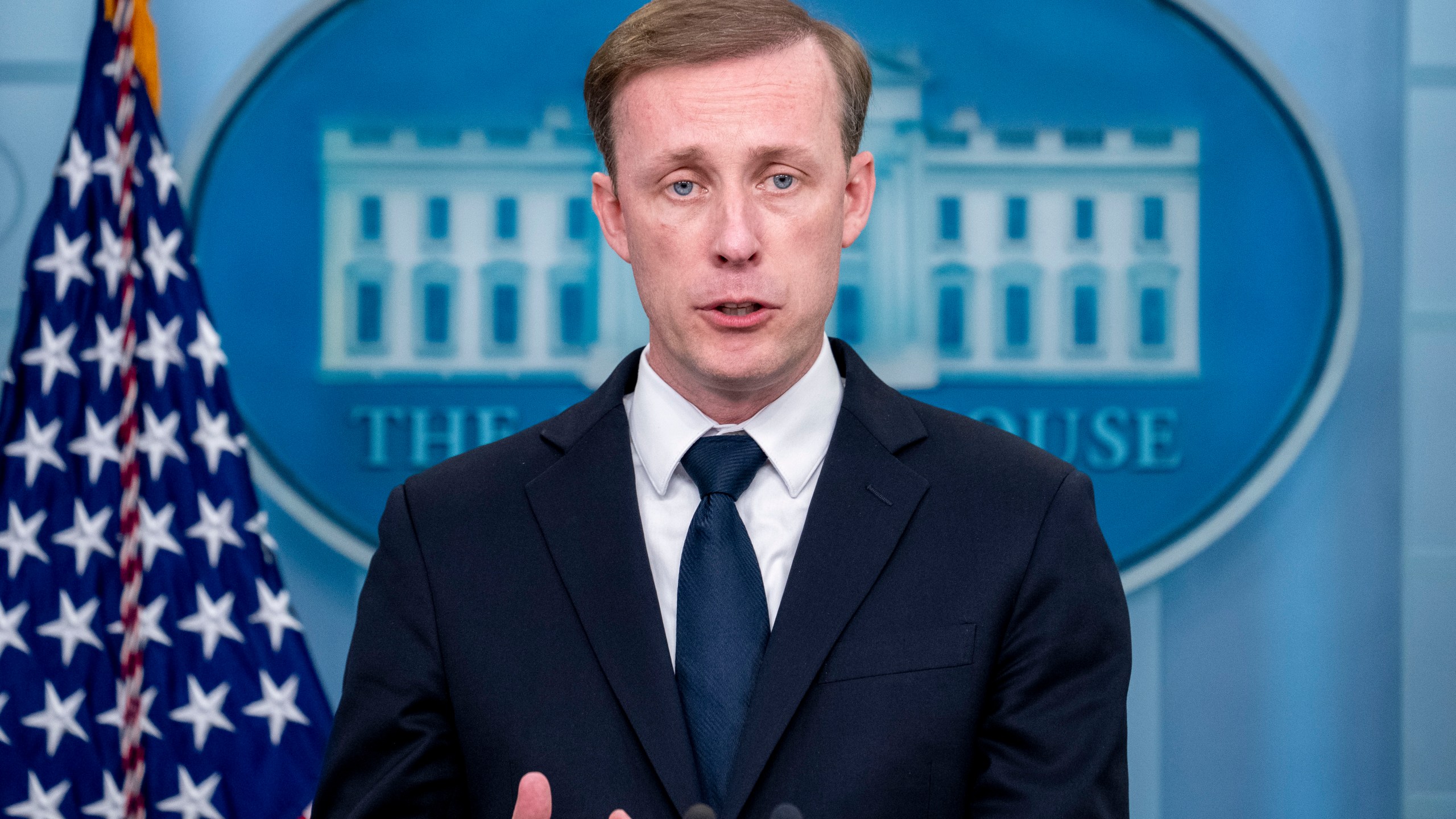 FILE - White House national security adviser Jake Sullivan speaks at a press briefing at the White House in Washington, April 24, 2023. Sullivan and senior Chinese foreign policy adviser Wang Yi held talks in Vienna this week, the latest in a series of small signs that tensions could be easing between the world's two biggest economies. (AP Photo/Andrew Harnik, File)