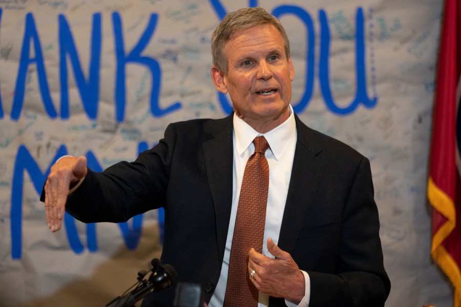 FILE - Tennessee Gov. Bill Lee responds to questions during a news conference Tuesday, April 11, 2023, in Nashville, Tenn. The Republican Lee says he plans to call the Tennessee's legislature into special session in August to consider ways to further tighten Tennessee's gun laws. (AP Photo/George Walker IV, File)