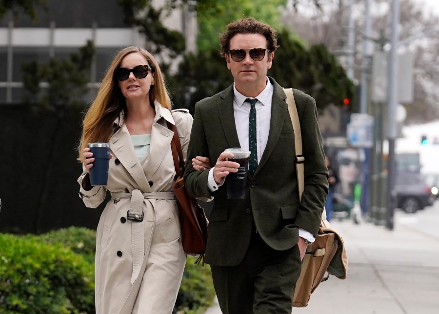 Danny Masterson and his wife Bijou Phillips arrive for closing arguments in his second rape trial, Tuesday, May 16, 2023, in Los Angeles. Masterson is charged with raping three women at his Los Angeles home between 2001 and 2003. (AP Photo/Chris Pizzello)