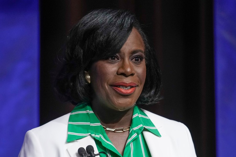 FILE - Philadelphia mayoral candidate Cherelle Parker takes part in a Democratic primary debate at the WPVI-TV studio in Philadelphia, April 25, 2023. A Democratic primary on Tuesday, May 16, that will likely determine who becomes Philadelphia’s next mayor could boost a progressive cause struggling to make a comeback after national setbacks, but with no clear front-runner it's just as likely to fortify the city's existing Democratic machine. (AP Photo/Matt Rourke, File)