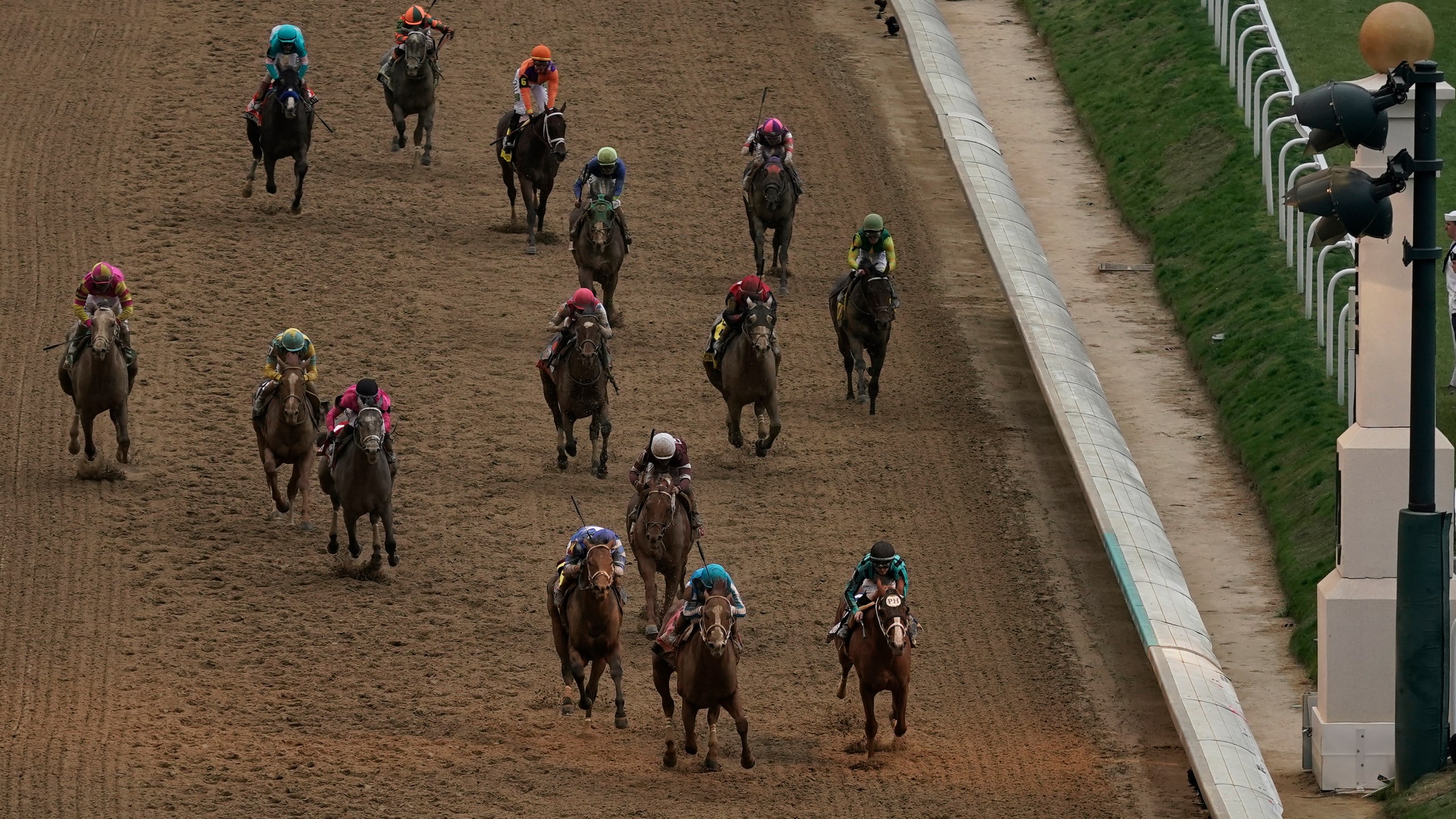 Mage (8), with Javier Castellano aboard, wins the 149th running of the Kentucky Derby horse race at Churchill Downs Saturday, May 6, 2023, in Louisville, Ky. (AP Photo/Charlie Riedel)