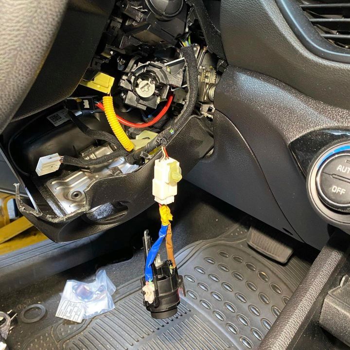 This photo provided by Zenith Auto Care shows damage to a steering wheel column and ignition assembly after the car was stolen, on April 20, 2023, in North Las Vegas. A sharp uptick in thefts of Hyundais and Kias over the paast two years has been linked to viral videos posted to TikTok and other social media platforms that teach people how to exploit a security vulnerability to steal the cars. (Zenith Auto Care via AP)