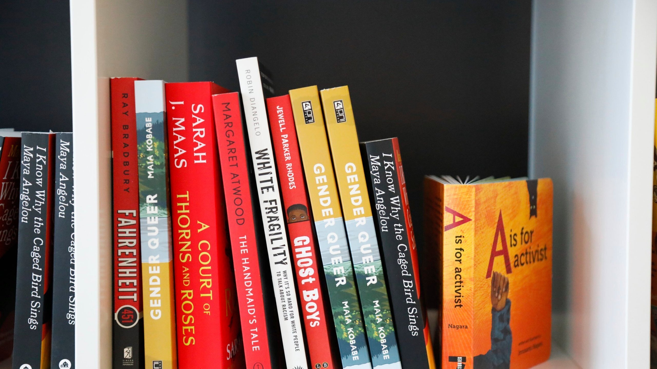 Books are displayed at the Banned Book Library at American Stage in St. Petersburg, Fla., Feb. 18, 2023.