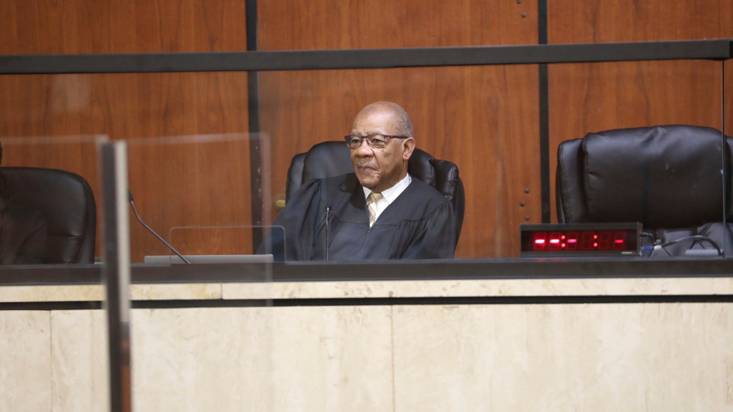 Circuit Judge Clifton Newman hears arguments on whether he should halt enforcement of South Carolina's new law banning abortion when cardiac activity is detected during a hearing, Friday, May 26, 2023, in Columbia, South Carolina. (AP Photo/Jeffrey Collins)