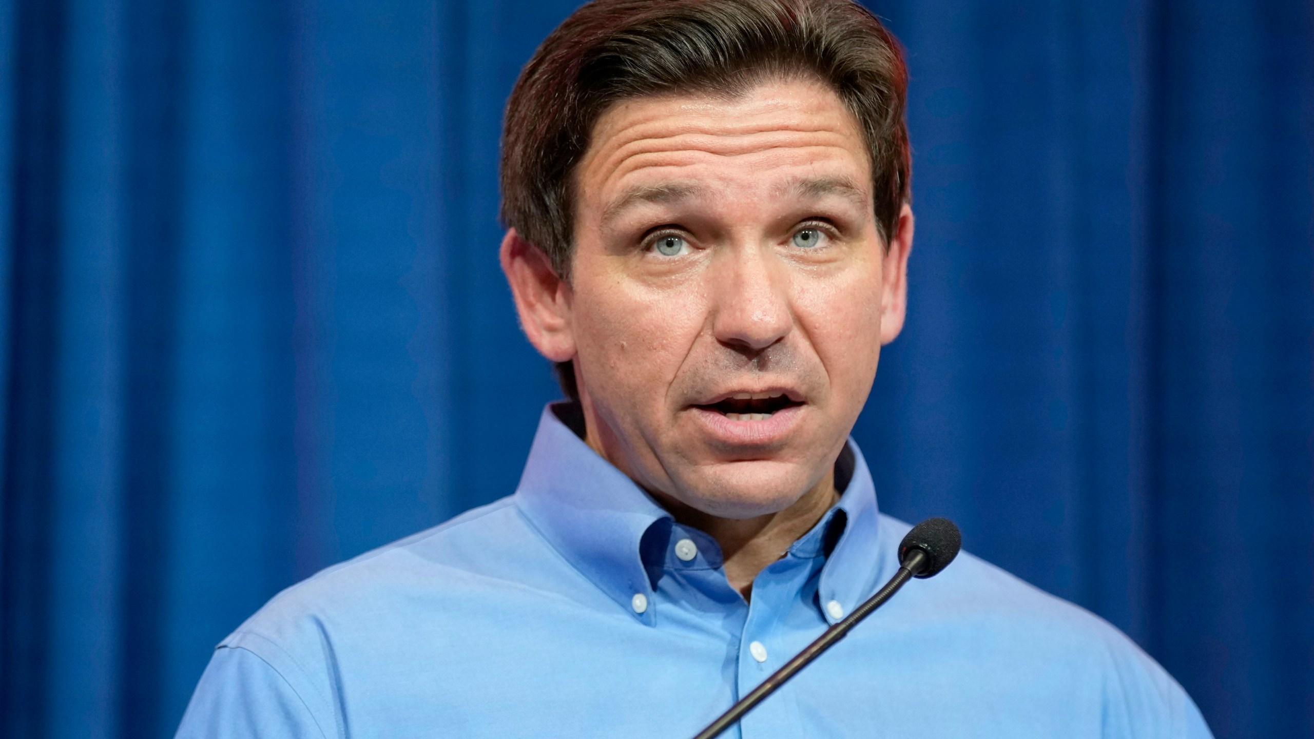 FILE - Florida Gov. Ron DeSantis speaks during a fundraising picnic for Rep. Randy Feenstra, R-Iowa, May 13, 2023, in Sioux Center, Iowa. DeSantis will announce his 2024 presidential campaign in a Twitter Spaces event with Elon Musk on Wednesday, May 24. (AP Photo/Charlie Neibergall, File)