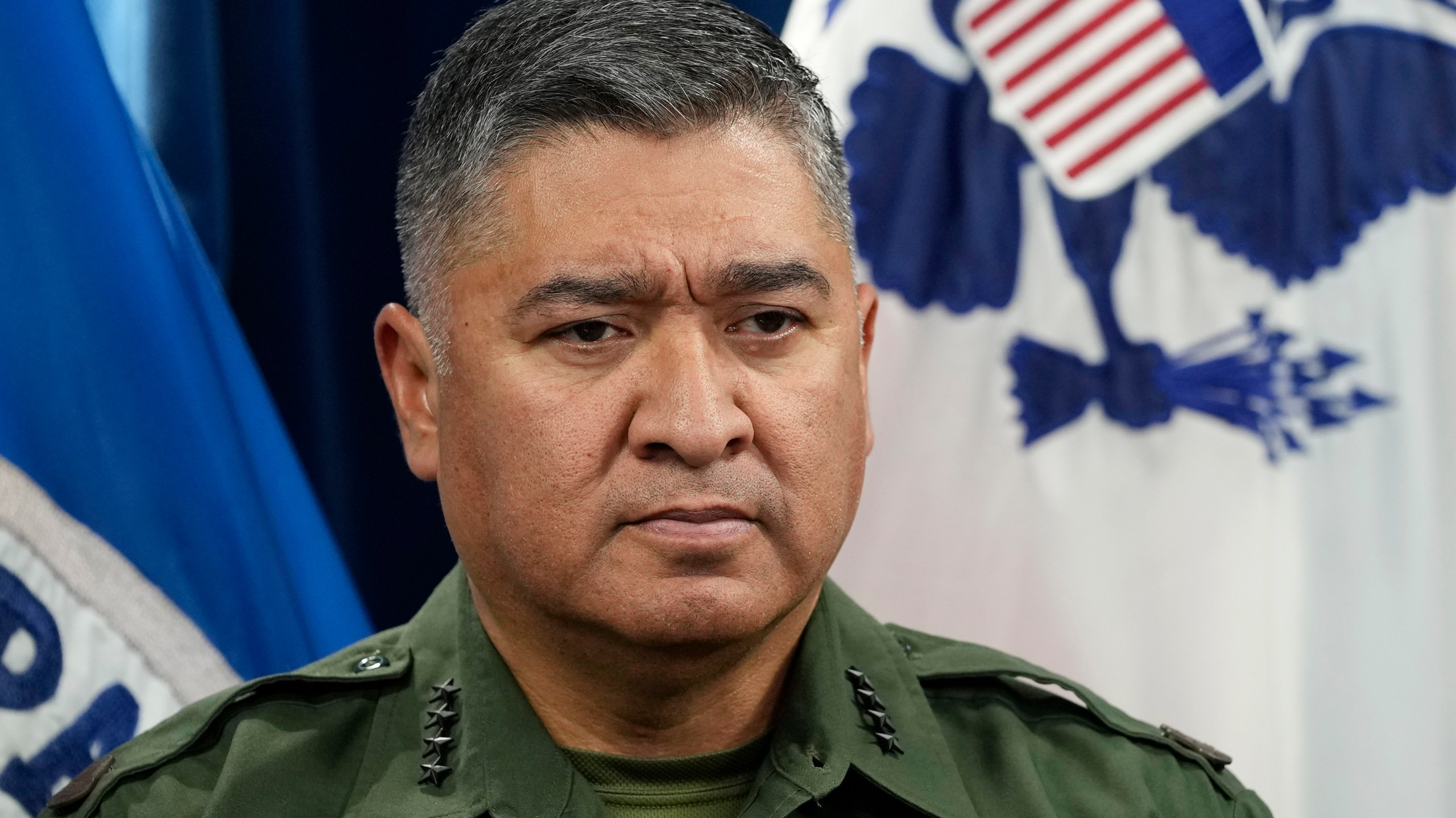 FILE - U.S. Border Patrol Chief Raul Ortiz listens during a news conference, Jan. 5, 2023, in Washington. The head of the U.S. Border Patrol is stepping down following major changes at the U.S.-Mexico border that came with the end of Title 42 pandemic restrictions. Ortiz said in a note to staff Tuesday, May 30, obtained by The Associated Press, that he has decided to retire effective Friday, June 30. (AP Photo/Susan Walsh, File)