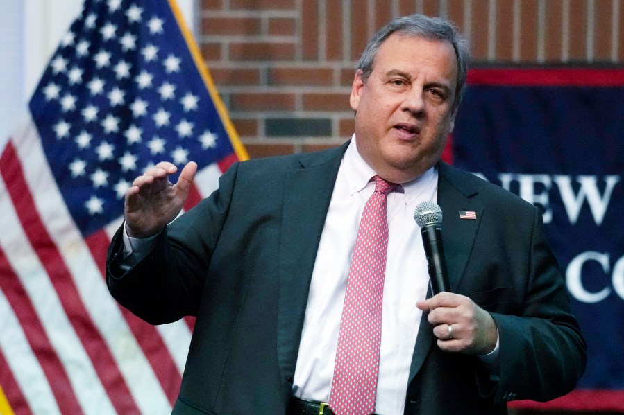 FILE - Former New Jersey Gov. Chris Christie addresses a gathering during a town hall style meeting at New England College, April 20, 2023, in Henniker, N.H. Allies of former Christie have launched a new super PAC to support his expected candidacy for the Republican presidential nomination. (AP Photo/Charles Krupa, File)