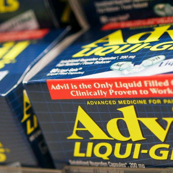 **FILE** Boxes of Advil Liqui-gels are seen on a store shelf in this Oct. 5, 2006 file photo in New York. Wyeth said Thursday, July 19, 2007 its second-quarter profit rose about 13 percent as the drug maker posted strong sales of inflammatory disease drug Enbrel, pneumococcal vaccine Prevnar and other medicines. (AP Photo/Mark Lennihan, file)