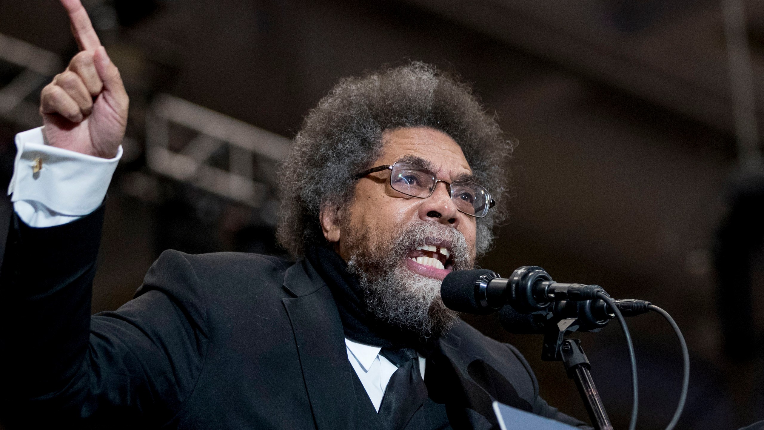 FILE - Harvard Professor Cornel West speaks at a campaign rally for Democratic presidential candidate Sen. Bernie Sanders, I-Vt., at the Whittemore Center Arena at the University of New Hampshire, Feb. 10, 2020, in Durham, N.H. West says he will run for president in 2024 as 3rd-party candidate. (AP Photo/Andrew Harnik, File)