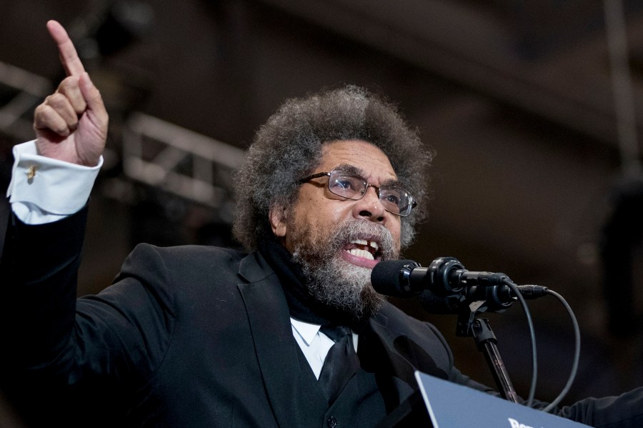 FILE - Harvard Professor Cornel West speaks at a campaign rally for Democratic presidential candidate Sen. Bernie Sanders, I-Vt., at the Whittemore Center Arena at the University of New Hampshire, Feb. 10, 2020, in Durham, N.H. West says he will run for president in 2024 as 3rd-party candidate. (AP Photo/Andrew Harnik, File)