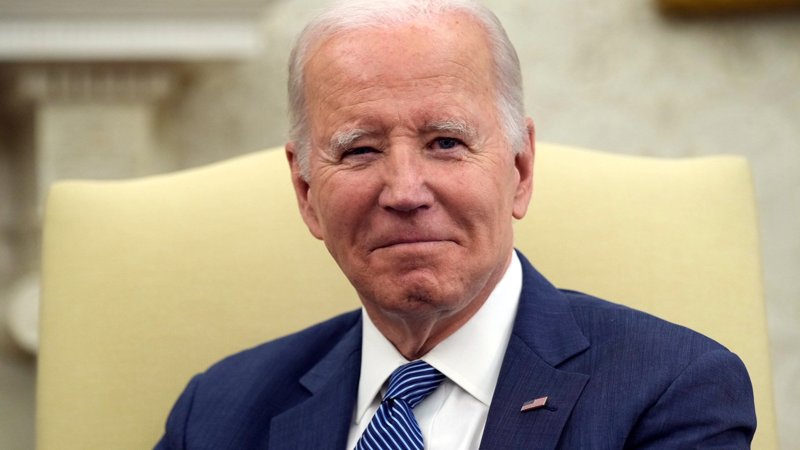 President Joe Biden listens as he meets with Denmark's Prime Minister Mette Frederiksen in the Oval Office of the White House in Washington, Monday, June 5, 2023. (AP Photo/Susan Walsh)