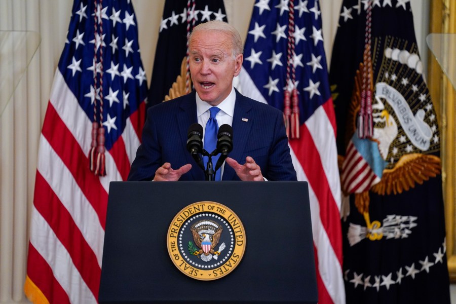 FILE - President Joe Biden speaks during an event to commemorate Pride Month, in the East Room of the White House, on June 25, 2021, in Washington. (AP Photo/Evan Vucci, File)