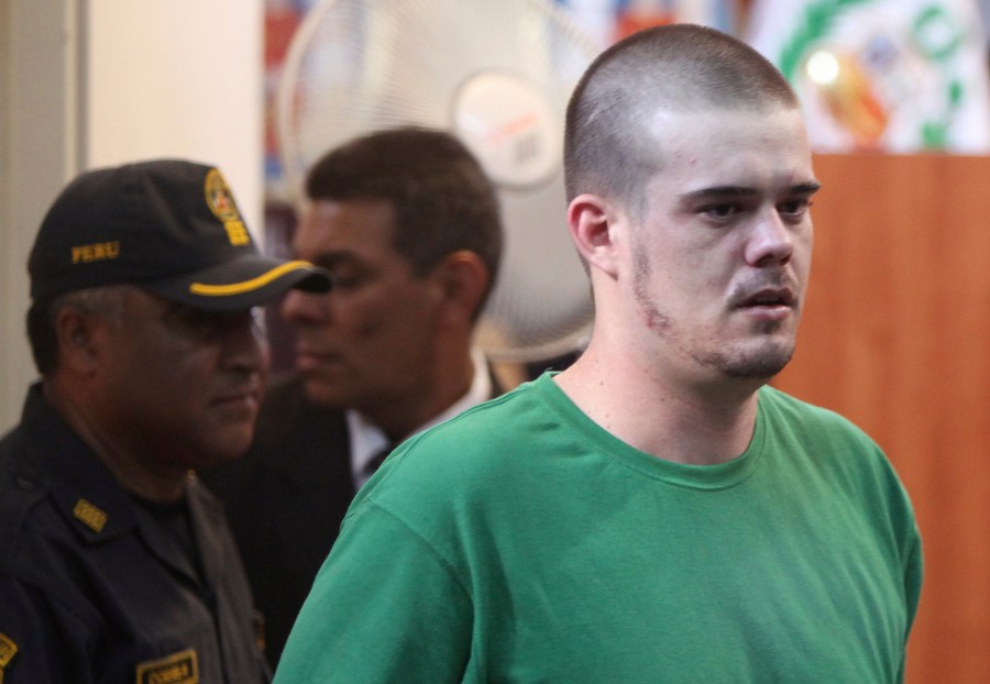 FILE - Joran van der Sloot arrives to the courtroom for his sentence at San Pedro prison in Lima, Peru, Friday Jan. 13, 2012. The main suspect in the 2005 disappearance of U.S. student Natalee Holloway is expected to be handed over to U.S. officials in Peru and flown to the United States on Thursday, June 8, 2023, roughly a month after both countries agreed on his extradition. (AP Photo/Karel Navarro, File)